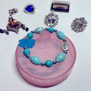 Turquoise & faux sea glass bracelet Size small wrist.